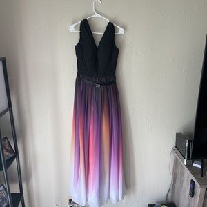 Womens Prom Dress Black Purple Ombre Colorblock Belt Ruched V Neck Sleeveless 8